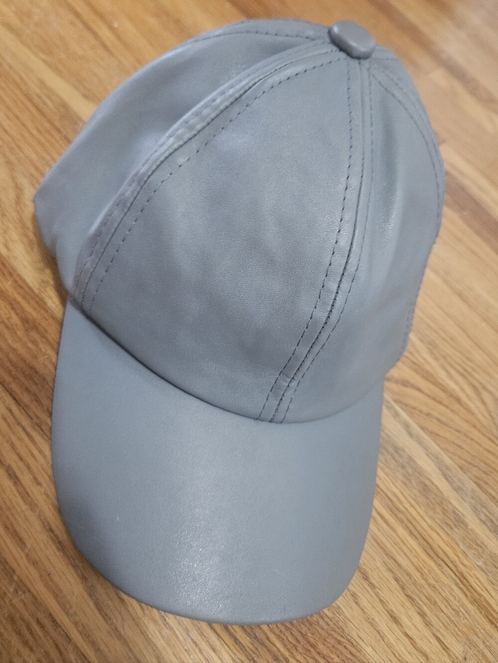Gray Faux Leather Baseball Cap - Sleek Everyday Hat Adjustable Velcro Back